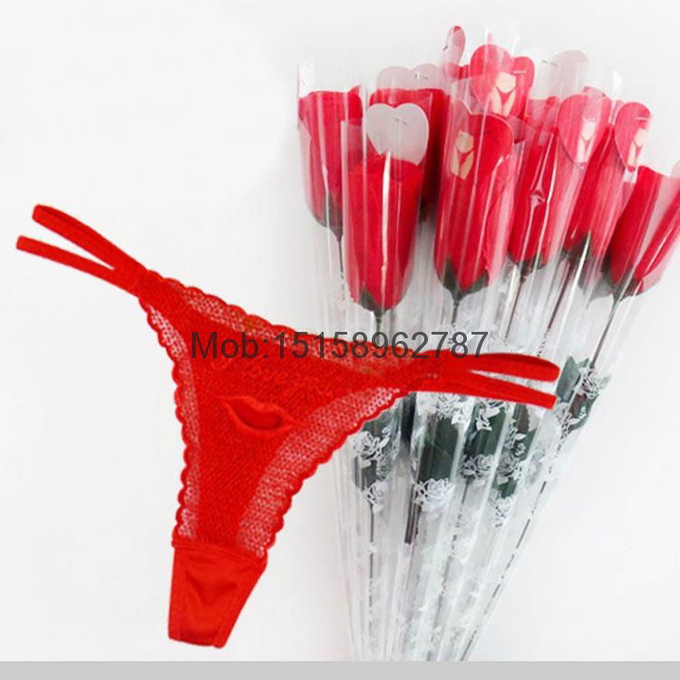 2015 New Valentine's Gift rose thong Romantic present g-string lace t-back