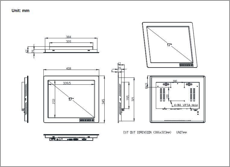 17 inch Industrial LCD Touch Screen Monitor with HDMI VGA 5