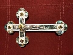 Crucifix Orthodox Mother of Pearl Cross Olive Wood Made in Jerusalem 