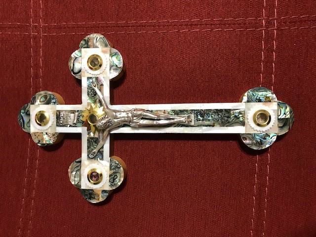 Crucifix Orthodox Mother of Pearl Cross Olive Wood Made in Jerusalem  2