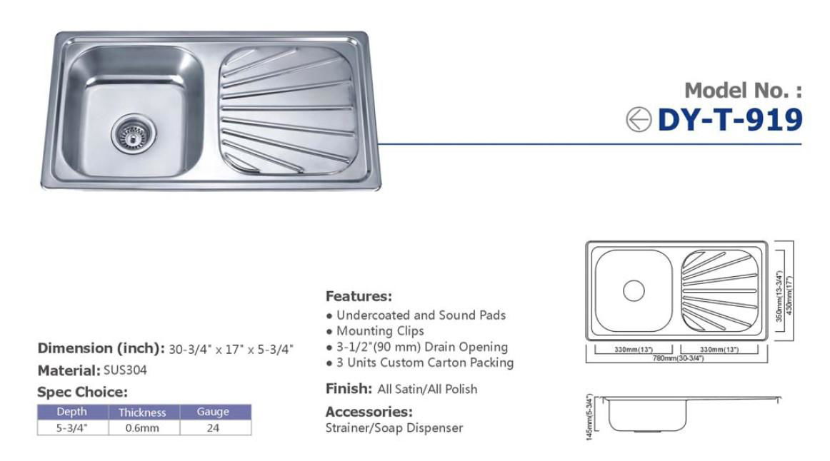 Guangdong Dongyuan Kitchenware Single Bowl Single Drain Sink 2