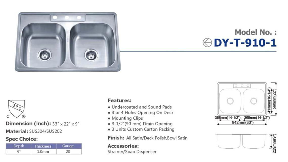 American Standard 18 gauge 304 stainless steel double bowl drop in Kitchen sink  2