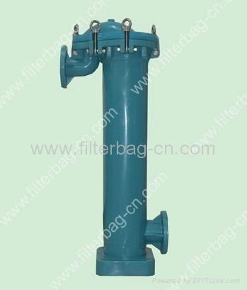 Plastic bag filter housing, plastic bag filter vessel