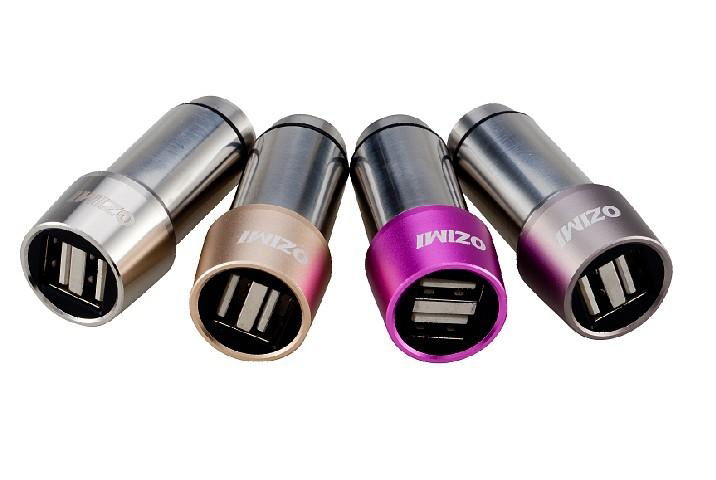 2.4 A dual USB Interfaces Stainless Steel In-Car Charging Adaptor