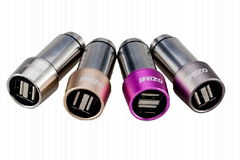 2.4 A dual USB Interfaces Stainless Steel In-Car Charging Adaptor