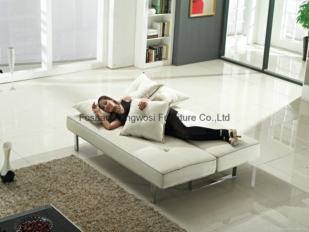 Fashion Design Beige Linen Fabric Sofa Bed  5