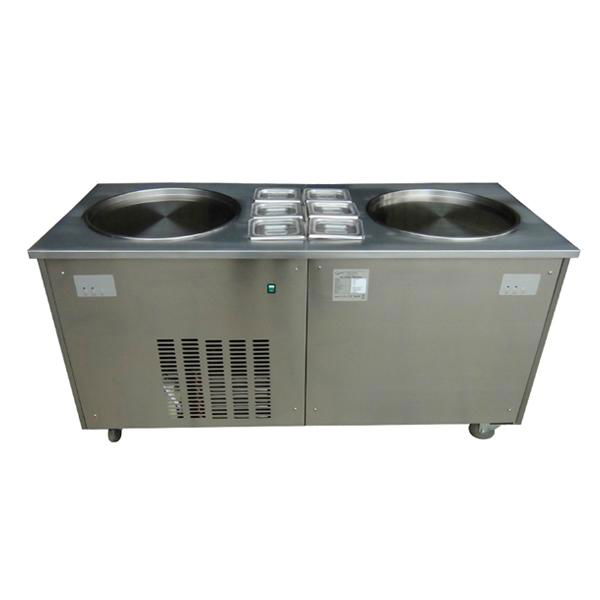 Double Round Pan Stir Fried Ice Cream Machine With 6 Topping Containers