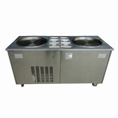 Double Round Pan Stir Fried Ice Cream Machine With 6 Topping Containers