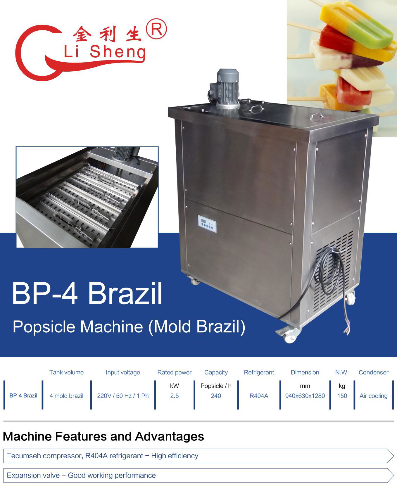 4 Mold Brazil Hourly 240 Popsicle Commercial Ice Cream Popsicle Making Machine 2