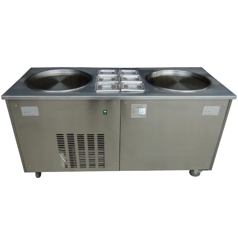 Double Flat Pan Fry Ice Cream Machine With 6 Topping Containers