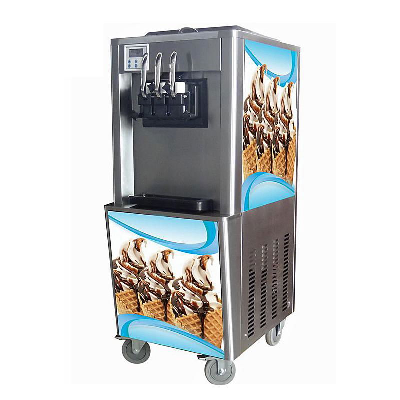 三色冰淇淋机商用 三头软冰激凌机器 小型立式甜筒雪糕机