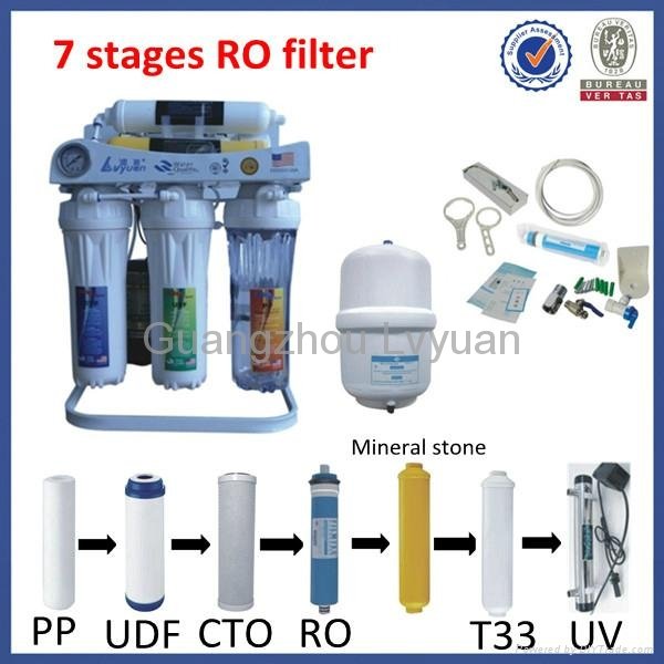 Guangzhou 7 stage reverse osmosis system 100gpd with 3.2G tank