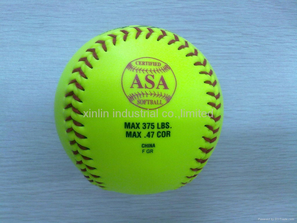 12" optic yellow leather fast slow pitch softball with cor.40 .44 .47 .50 .52 