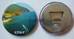 promotion tin button with opener on