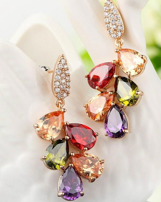 Multicolor Zircon stones Cluster Drop Earring 2