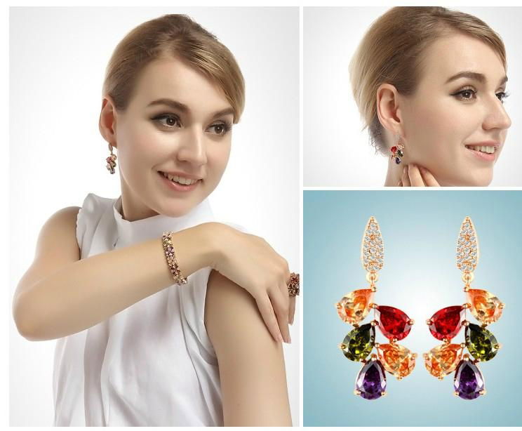 Multicolor Zircon stones Cluster Drop Earring 4