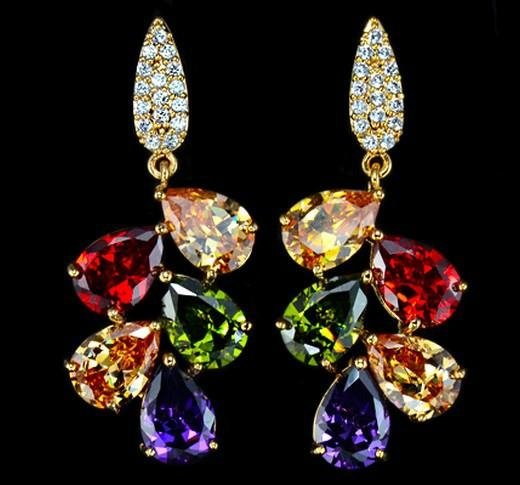 Multicolor Zircon stones Cluster Drop Earring