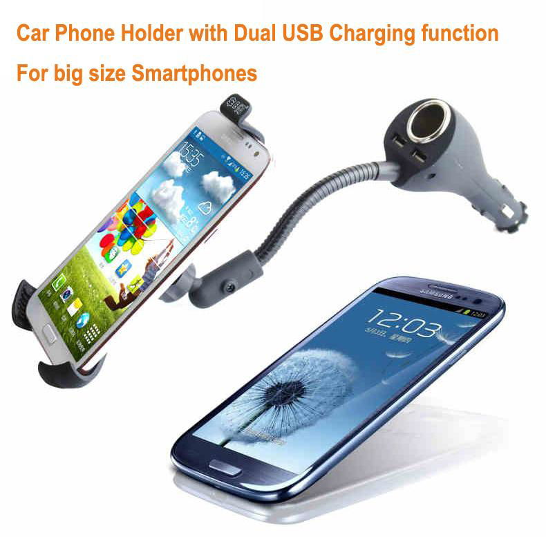  Dual USB Universal Car Holder with Charger for Smartphone