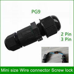 Mini Waterproof 2 Pin 3 Pin Electrical Cable Connectors Quick Splice Screw Lock 