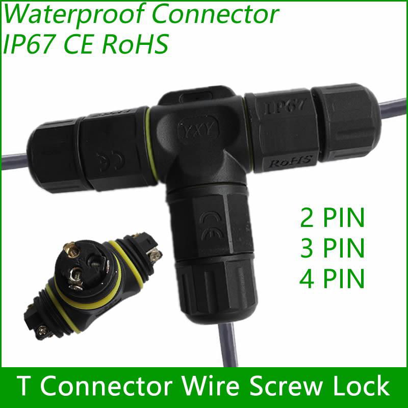 T Connector 2/3/4 pin IP67 Waterproof outdoor Lighting Electrical wire quick plu 2