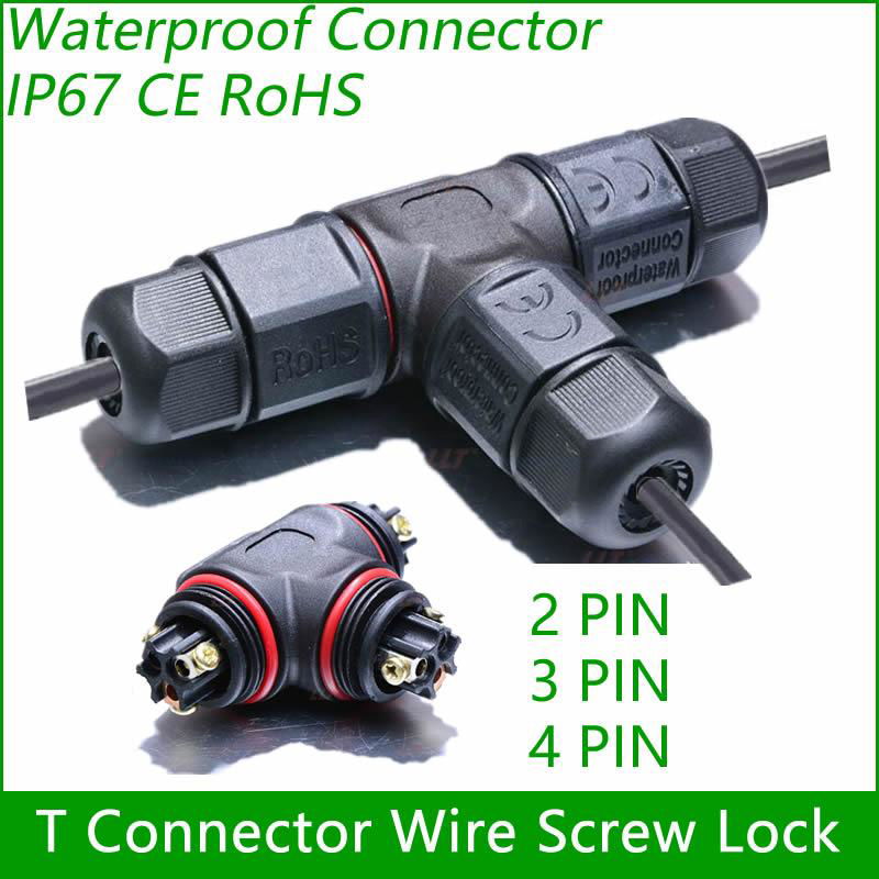 T Connector 2/3/4 pin IP67 Waterproof outdoor Lighting Electrical wire quick plu
