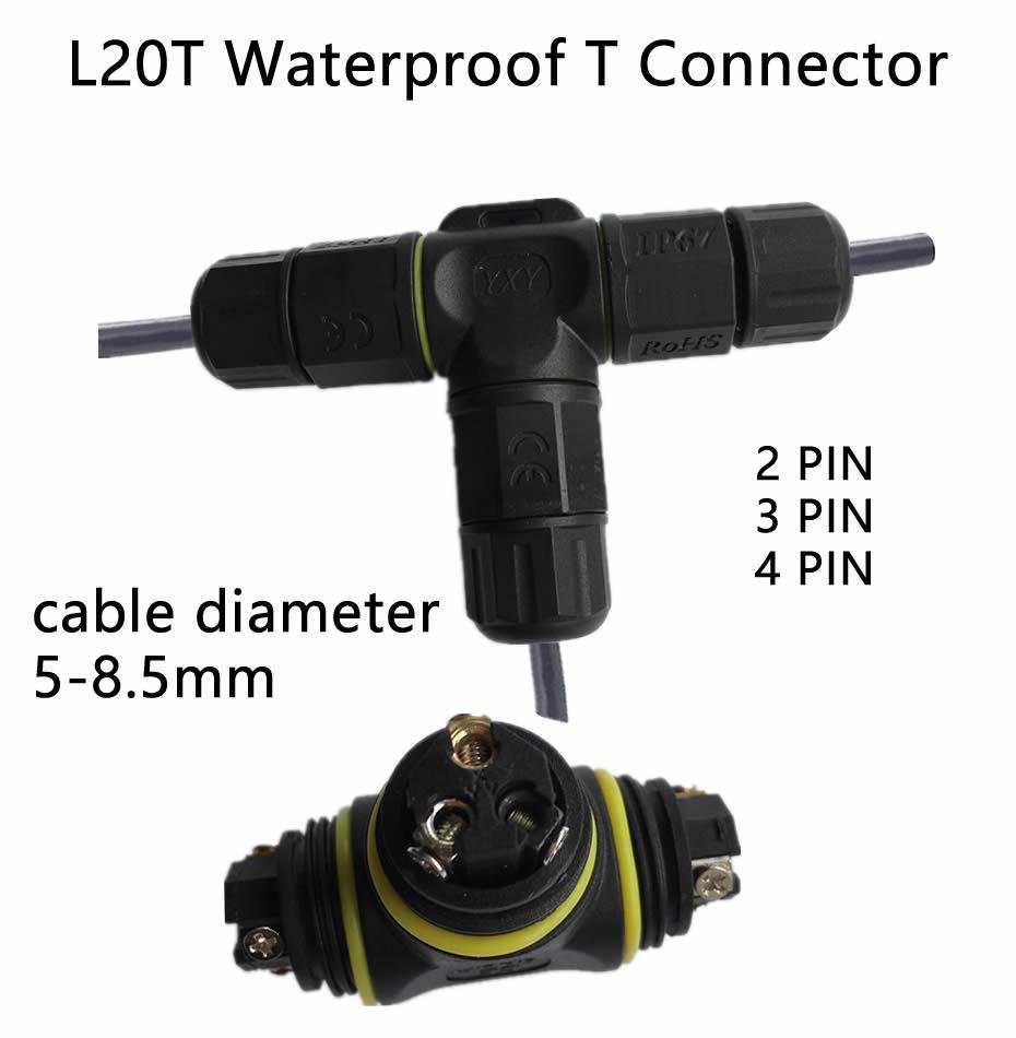 T Connector 2/3/4 pin IP67 Waterproof outdoor Lighting Electrical wire quick plu 5