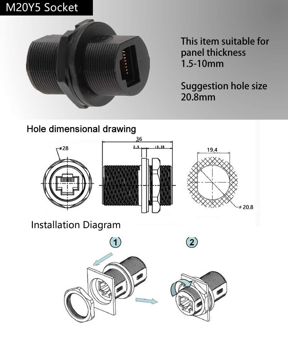 panel mount M20 RJ45 AP box fixed adapter waterproof connector 4