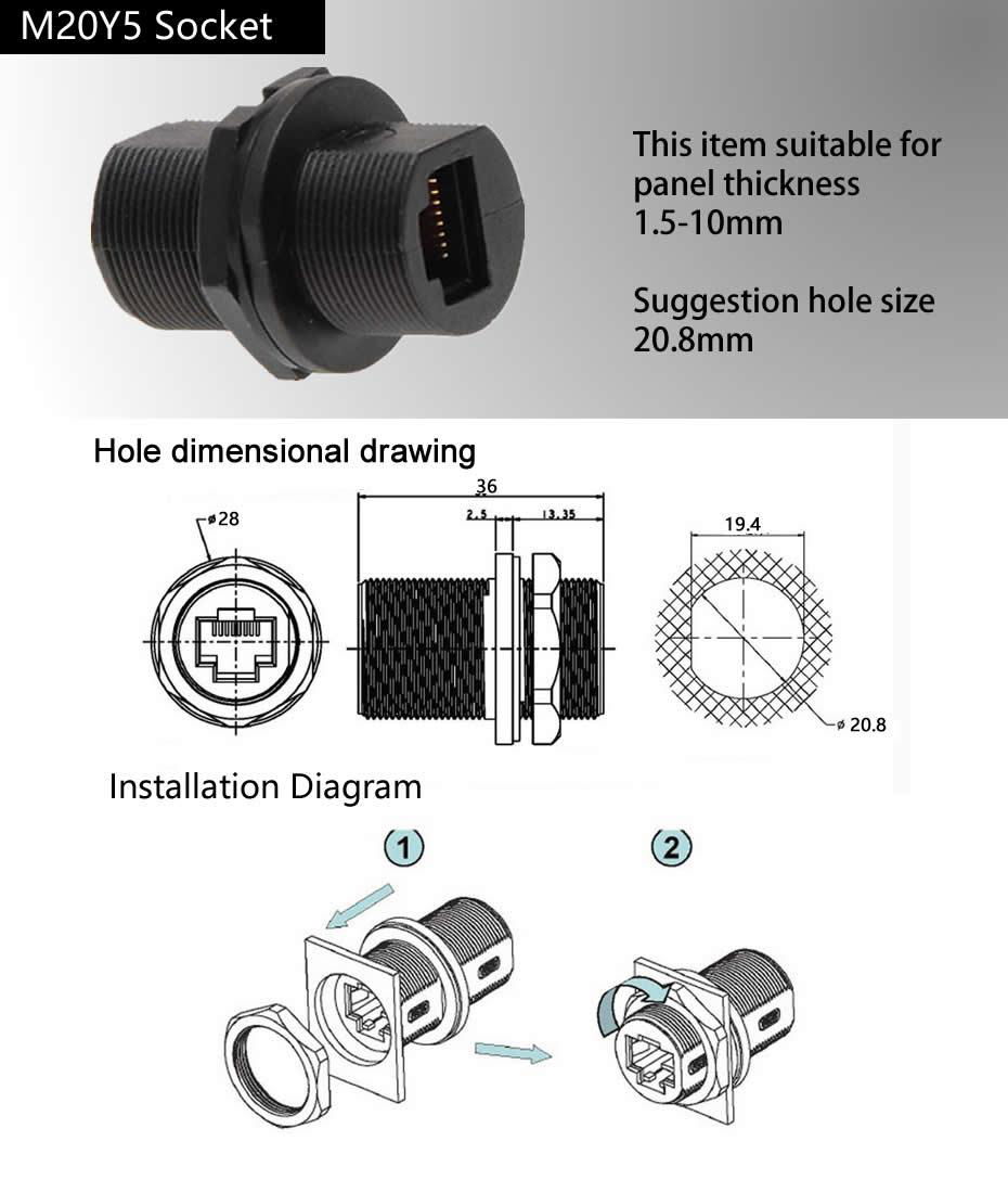 panel mount M20 RJ45 AP box fixed adapter waterproof connector 3