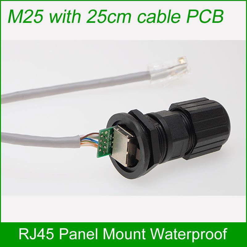 RJ45 PCB Panel Mount waterproof connector 25cm network cable