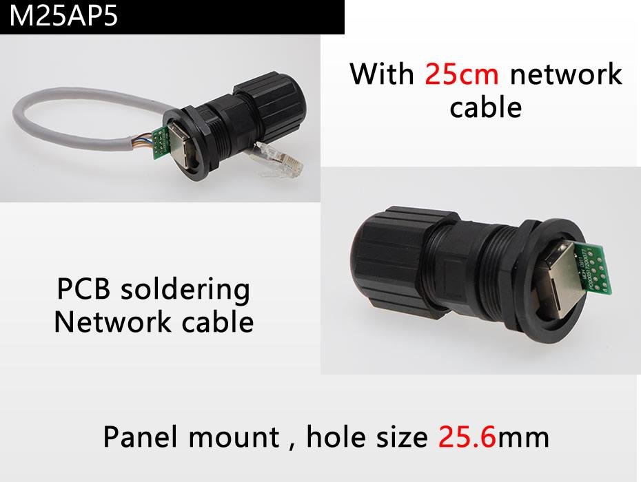 RJ45 PCB Panel Mount waterproof connector 25cm network cable 3