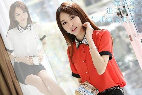 2013韩版新款雪纺短袖衬衫