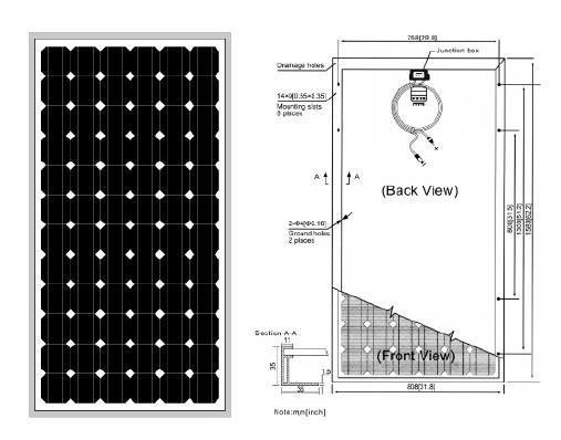 单晶硅太阳能电池组件110W-145W 1