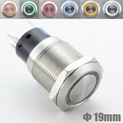 LED Pushbutton Switch 19mm  Stainless Steel 