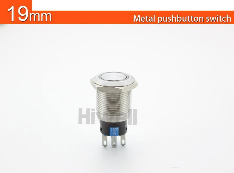 LED Pushbutton Switch 19mm  Stainless Steel  3