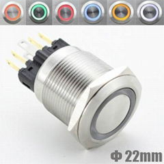 22mm LED ring illuminated Metal Pushbutton Switch 