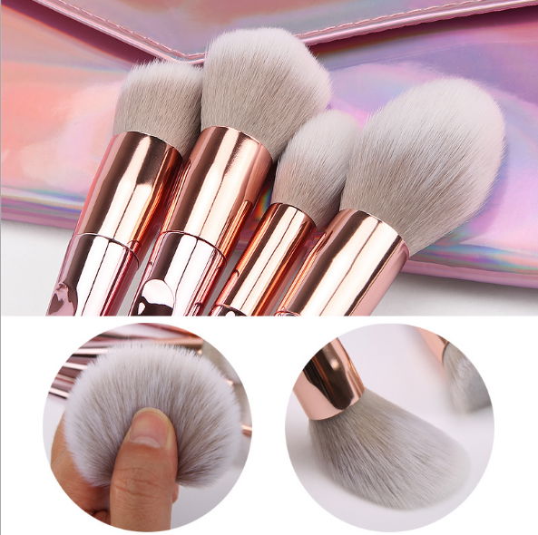 10 Rose Gold Rod makeup brush set 4