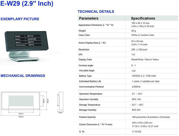 433MHz Electronic Shelf Label Industrial ESL Labels Eink Label for Warehouse 5