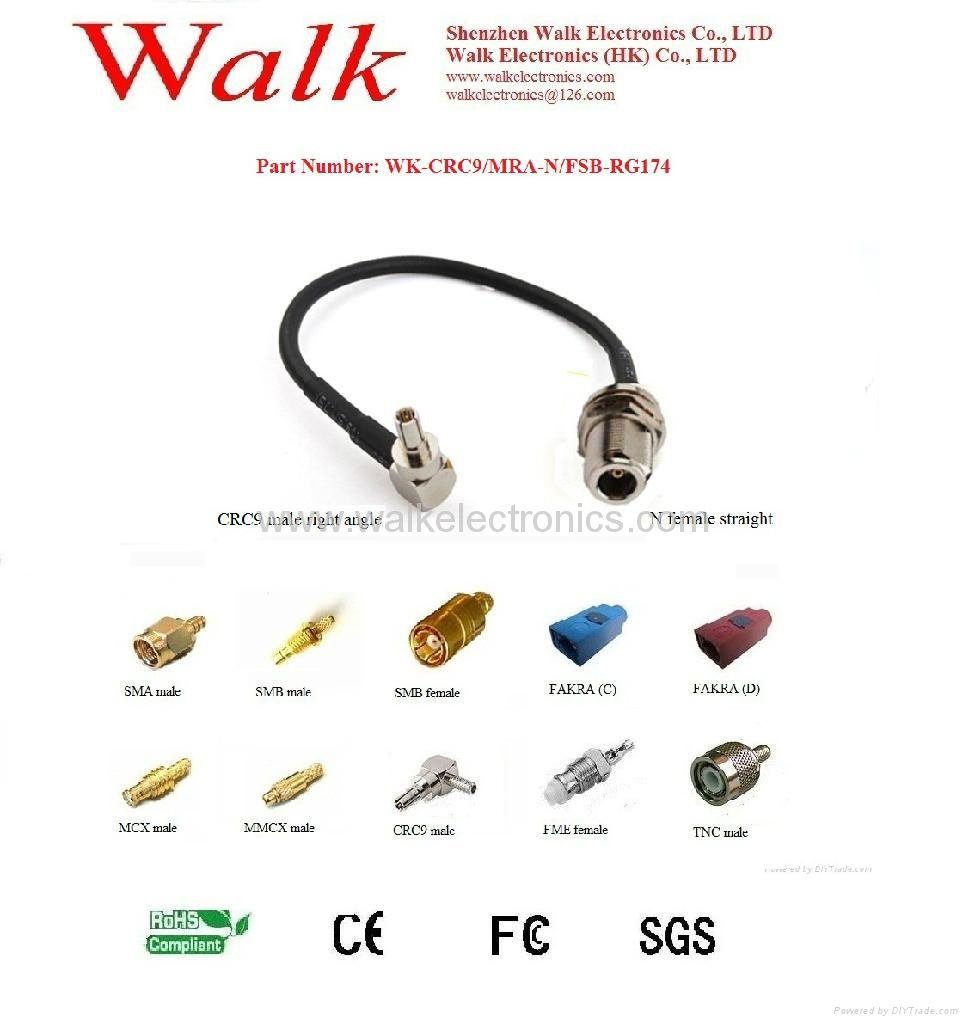 CRC9 male right angle to N female straight bulkhead with RG174 cable ...