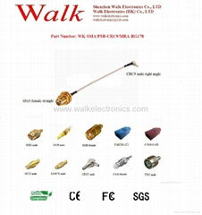 SMA female straight bulkhead to CRC9 male right angle with RG178