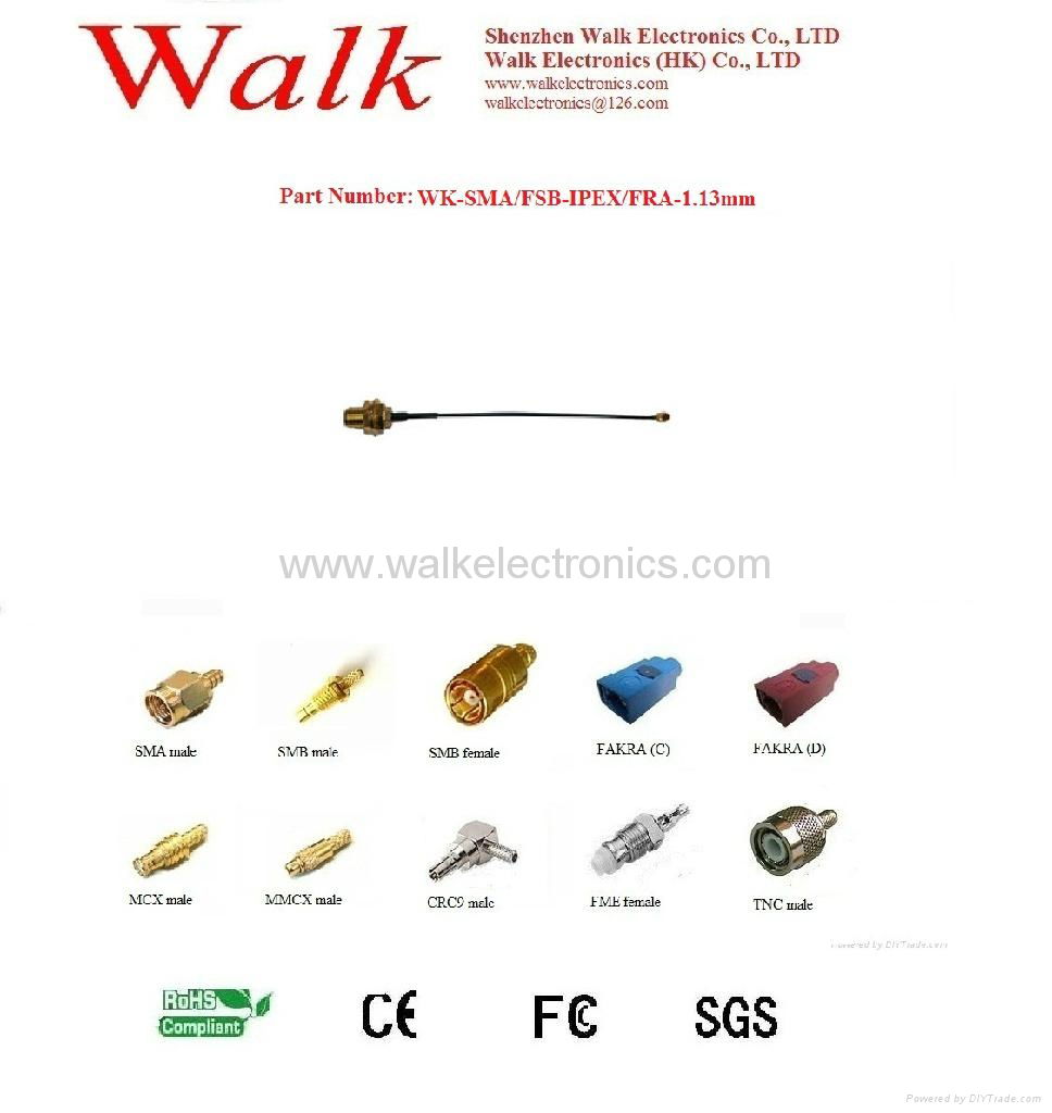 SMA female straight bulkhead to IPEX(U.FL) female right angle with 1.13mm(D) 