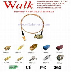 RF cable assembly/Pigtails/Jumper Cable: BNC male right angle to SMA female