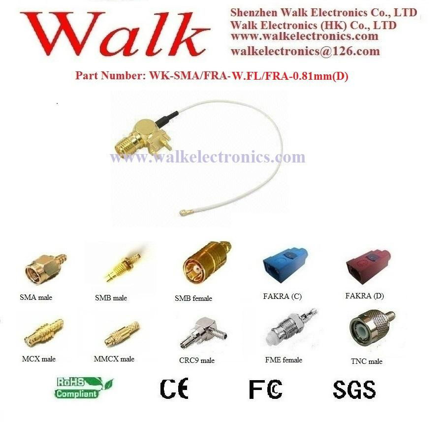 RF cable assembly/Pigtails/Jumper Cable: SMA female right angle for PCB mount