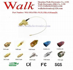 RF cable assembly/Pigtails/Jumper Cable: SMA female right angle for PCB mount