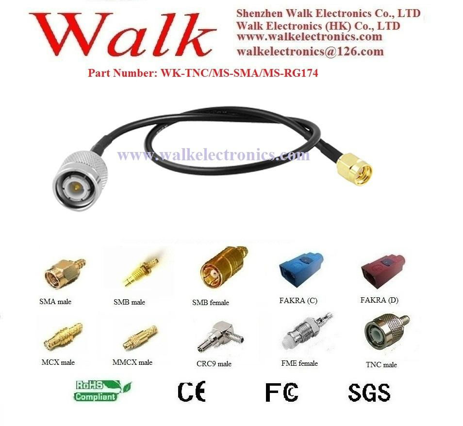 RF cable assembly/Pigtails/Jumper Cable: TNC male straight to SMA male straight