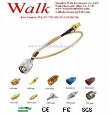 RF cable assembly/Pigtails/Jumper Cable: RP-TNC male straight to SMA female