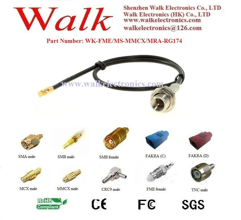 RF cable assembly/Pigtails/Jumper Cable: FME male straight to MMCX male right