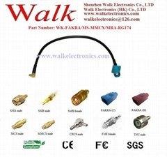 RF cable assembly/Pigtails/Jumper Cable: FAKRA female to MMCX male right angle