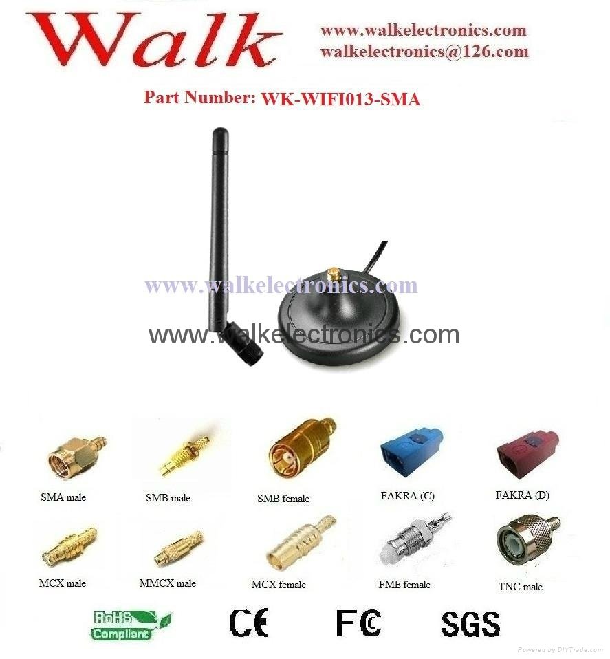 WiFi/2.4GHz /Zigbee Antenna with magnetic, patch, glass mount(WK-WIFI013)