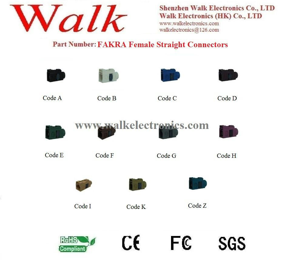 FAKRA Female Straight for RG174, RG316, RG58 cable, antenna connector 