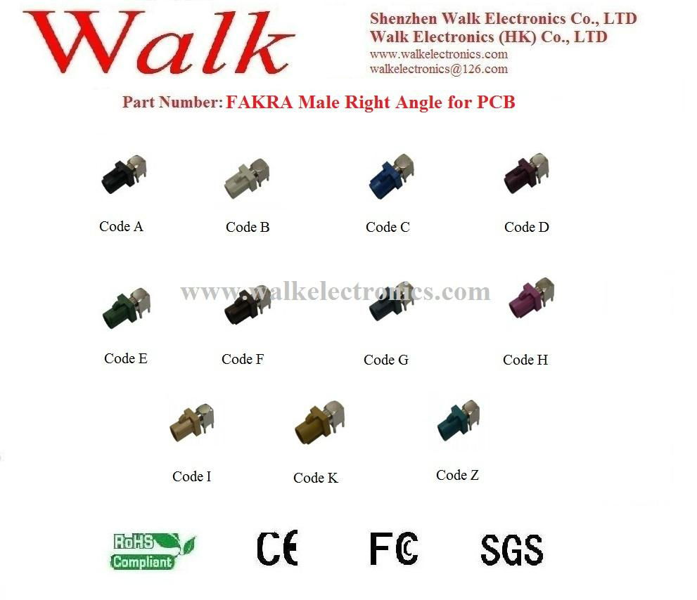 FAKRA male right angle for PCB mount, antenna connector, PCB connector